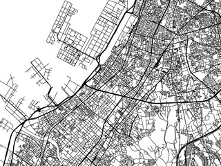 Fototapeta na wymiar Vector road map of the city of Takaishi in Japan with black roads on a white background. 4:3 aspect ratio.