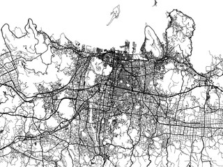 Naklejka premium Vector road map of the city of Takamatsu in Japan with black roads on a white background. 4:3 aspect ratio.
