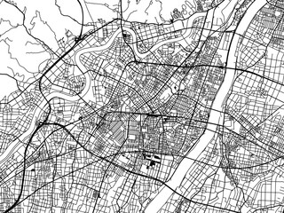 Obraz premium Vector road map of the city of Takaoka in Japan with black roads on a white background. 4:3 aspect ratio.