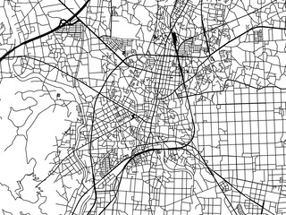 Vector road map of the city of  Tochigi in Japan with black roads on a white background. 4:3 aspect ratio.