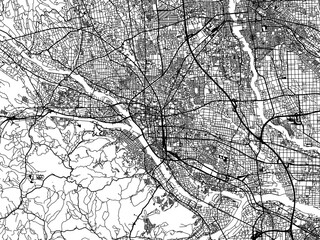 Obraz premium Vector road map of the city of Takasaki in Japan with black roads on a white background. 4:3 aspect ratio.