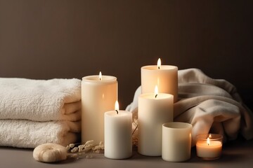 Fototapeta na wymiar spa setting with candles and towels.AI Generated