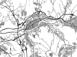 Vector road map of the city of  Toki in Japan with black roads on a white background. 4:3 aspect ratio.