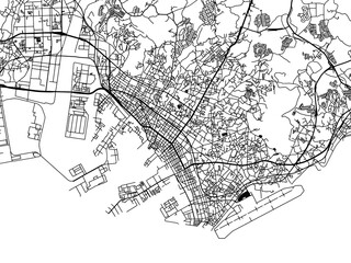 Fototapeta na wymiar Vector road map of the city of Ube in Japan with black roads on a white background. 4:3 aspect ratio.