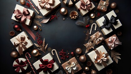 Black Friday Elegance: Top View of Gift Boxes on Dark Backdrop