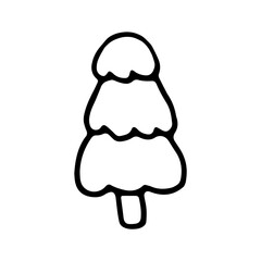 Christmas Tree Black and White Coloring Book in Doodle Sketch Style. Hand Drawn Coloring Page for Kids with Xmas Tree Illustration.
