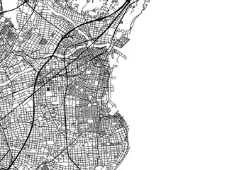 Vector road map of the city of  Yaizu in Japan with black roads on a white background. 4:3 aspect ratio.