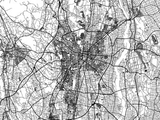 Vector road map of the city of  Utsunomiya in Japan with black roads on a white background. 4:3 aspect ratio.