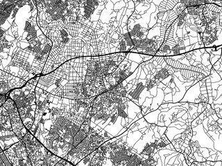Obraz premium Vector road map of the city of Yotsukaido in Japan with black roads on a white background. 4:3 aspect ratio.