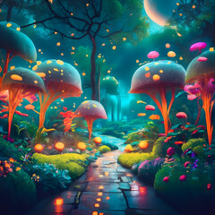 Magical glowing forest