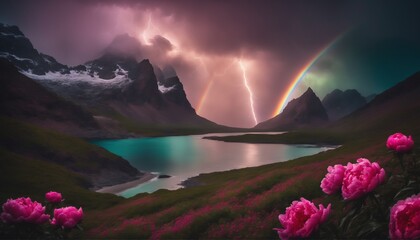 Magical Landscapes: Wallpapers depicting beautiful natural views, such as mountains, lakes, beaches, forests, or fields. - obrazy, fototapety, plakaty