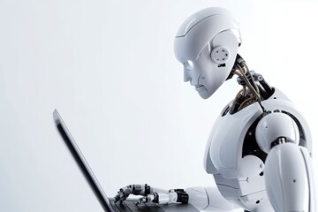 Robot working on a laptop.AI Generated