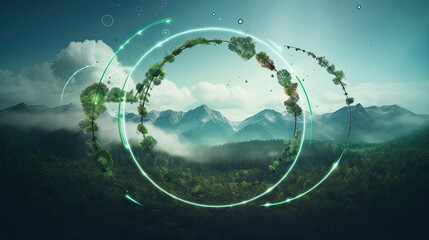 Concentric circles highlighting nature and mountains 