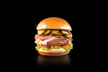 Super tasty hamburguer. Hamburguer on Brazilian style. Studio shoot isolated on back background.