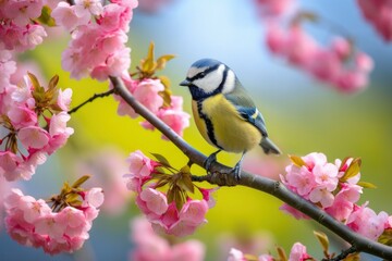 A Bluetit bird resting on the branch of a tree.