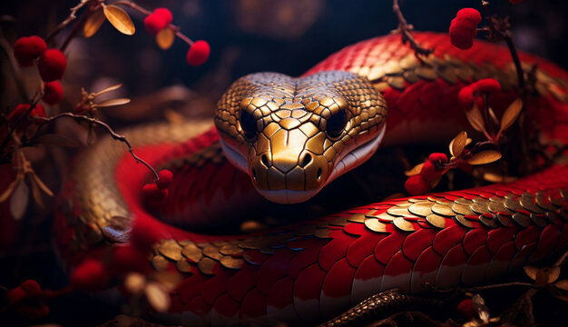 Chinese new year 2025 photo of Chinese golden snake A symbol of good luck and prosperity during the Chinese New Year celebrations.