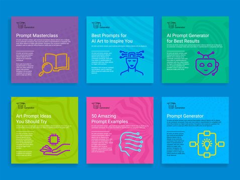 Prompt generator masterclass for art to inspire poster set with line elements vector illustration