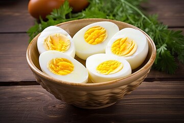 Boiled eggs in bowl.