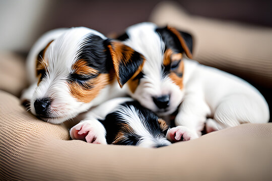 Jack Russell Terrier puppies taking a leisurely nap at 2pm. Generative AI, 