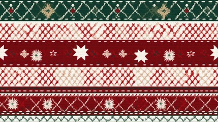 Knitted Christmas and New Year Ugly Sweater seamless pattern. Festive Knitting folk style scandinavian ornaments winter Pattern. For Wallpaper, wrapping paper, textile, knitwear, X-mas greeting card.