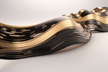 wavy line in black and gold in 3d on a white background 