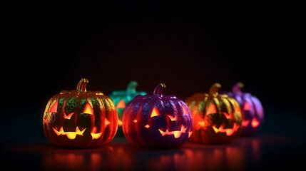 Colorful pumpkins at halloween night time.