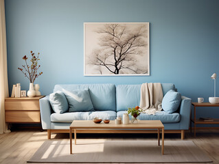 Modern Living Room with Laminate Flooring and Sky Blue Walls