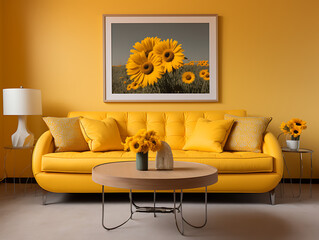 Modern Living Room with Sunflower Yellow Accents in the Kansas Plains