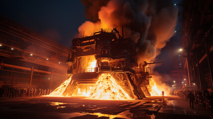 A blast furnace, part of a smelting operation, glowing fiercely as it transforms raw materials into refined metals