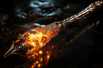A sorcerer's magical staff crackling with energy, ready to cast powerful spells, emphasizing the love and creation of arcane prowess, love and creation - obrazy, fototapety, plakaty