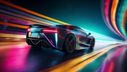 Velocity Unleashed Abstract Video High-Speed Racing Car Full-Throttle Motion, Roaring Through a Dynamic and Colorful Racing Circuit, Setting the Track Ablaze with Heart-Pounding Excitement