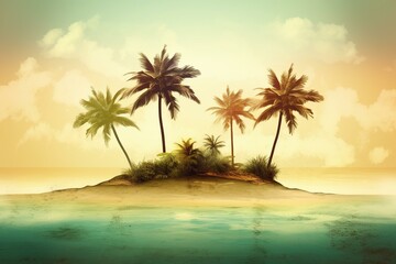 Fototapeta na wymiar Tropical island with three palm trees. Generative AI