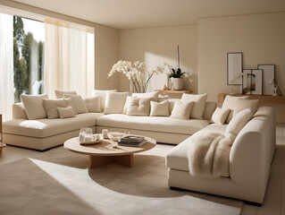 Modern Living Room in Vanilla-Beige Palette