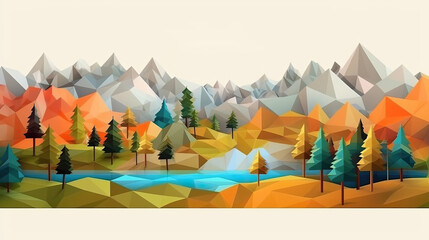 Paysage de montagne en forme géométrique, Low Poly - obrazy, fototapety, plakaty