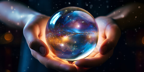 Creation Earth ,Experience the captivating enchantment of a crystal ball as it unravels the veiled secrets of the future Through its mystical gaze the unknown unfurls Generated by AI
 - obrazy, fototapety, plakaty