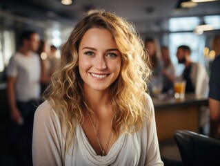 Young Woman With Friends In Background