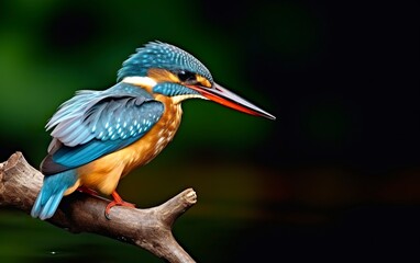 Fototapeta premium The common kingfisher wetlands bird colored feathers from different birds.