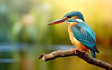 Fototapeta premium The common kingfisher wetlands bird colored feathers from different birds.