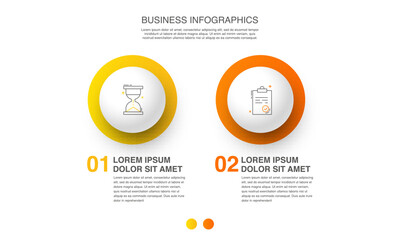 Timeline vector infographic design with two icons and circles. Circular infographics for business concepts and reports. Use for chart, presentations, banner, process, flow chart, annual graph.