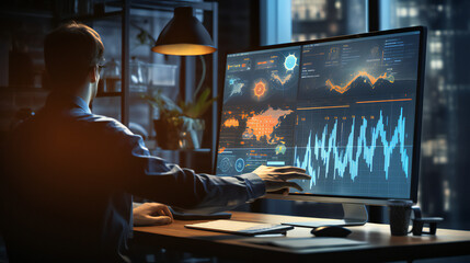 Advanced Business Analytics and Data Mining, Futuristic Technology and Golden Insights, dashboard filled with intricate graphs and charts with cutting-edge technology