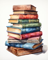 Fototapeta premium Watercolor pile of books isolated on white background.