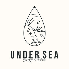 deep under sea line art logo vector minimalist illustration design, underwater life symbol design
