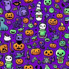 Obraz premium halloween seamless pattern with ghosts/generative AI/halloween decoration/sticker/cute/funny