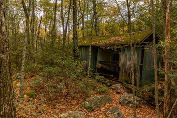 Cabin at abandoned Camp Ken-Etiwa-Pec in New Jersey in autumn