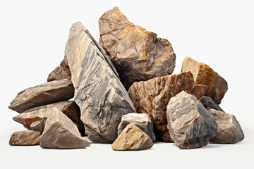 A pile of rocks isolated on a white background