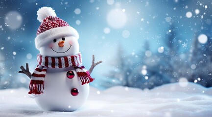 Obraz premium Happy snowman in the winter scenery.