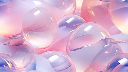 Seamless background of mix sizes iridescent pastel purple 3d spheres, banner