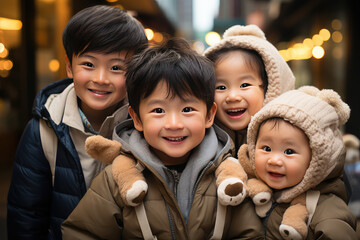 Group of Asian children, close up portrait