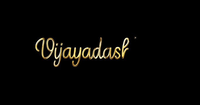 Happy Vijayadashami Text Animation in Gold Color with alpha matte. Handwritten text calligraphy with alpha channel. Great for Vijayadashami Celebrations and social media feed wallpaper stories
