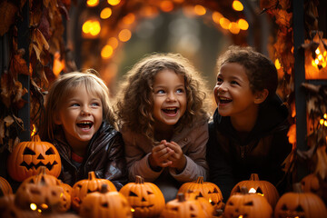 Happy kids on Halloween. 